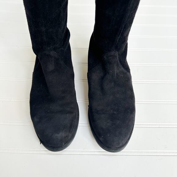 Stuart Weitzman Lowland Over-the-Knee Boots Black Suede Flat Tie Back 7.5 - Picture 7 of 11